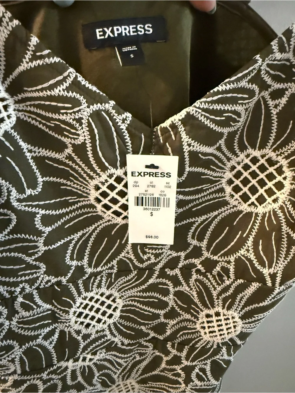 EXPRESS Floral Lace Overlay Slip Dress - Olive & White, S, NWTs